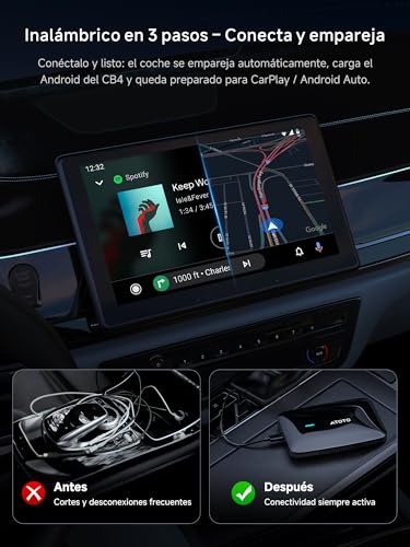 Magic AI Box Android Auto CarPlay,Wireless CarPlay Adapter with Dual WiFi, Bluetooth Lock, OBD, Drivechat Ai Voice Compatible with Youtube/Netflix 4+32(CB4B)