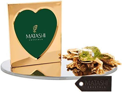 Matashi Crystal Studded Frog Figurine Gold Plated Picture Frame