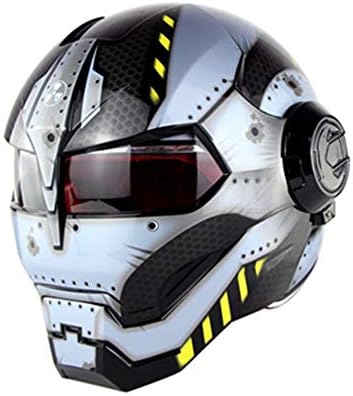ATSWKJ Motorcycle Helmet,Iron Man Full Face Helmet Transformers Flip Helmet D.O.T Certified Iron Man Helmet Retro Motorcycle Integrated Helmet,BrightA,M