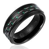 8MM Titanium Promise Engagement Rings for Men | Wedding Bands for Him | Black and Green Carbon Fiber Inlay [Size 11]