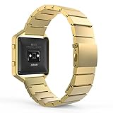 MoKo Fitbit Blaze Band , Stainless Steel Metal Replacement Link Bracelet with Double Button Folding Clasp for Fitbit Blaze Smart Fitness Watch, Frame NOT Included - GOLD