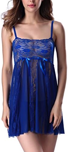 Miss Enigma Women Sexy Lingerie Lace Pajamas Babydoll Sleepwear Dress Blue 2XL
