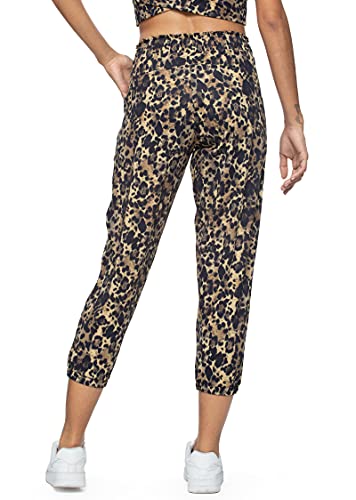 Haowind Joggers for Women with Reflective Pockets Elastic Waist Workout Sport Sweatpants Comfy Lounge Yoga Running Pants(Khaki Leopard Print L)
