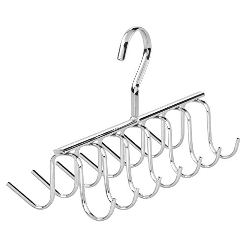 iDesign Axis Metal Hanger, Hanging Closet Organization Storage Holder, Men's Ties, Women's Shawls, Pashminas, Scarves, Clothing, Accessories, 14 Hooks, Tie and Belt Rack,Silver