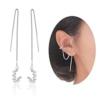 MSECVOI 925 Sterling Silver Wave Cuff Earrings Wrap Tassel Earrings for Women Threader Earrings Perfect