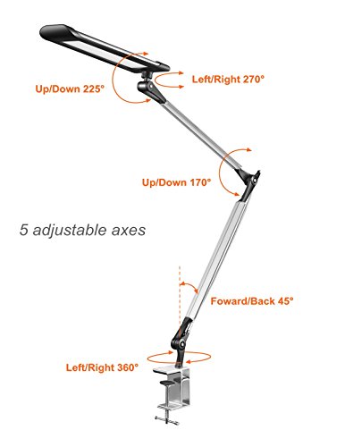 Ebyphan Metal Architect LED Desk Lamp,Adjustable Swing Arm Task Lamp,Dimmable Drafting Table Lamp with Clamp,3 Levels Light Switch,Modern Touch Control,12W,Silver - Thumbnail 4