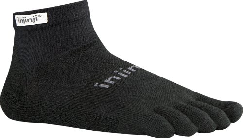 Injinji 2.0 Men's Run Lightweight Mini Crew Toesocks, Black, Large