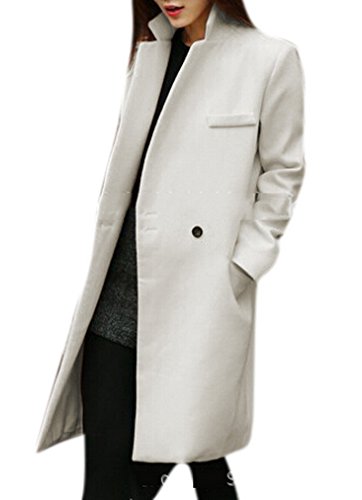 Allbebe Women's Winter Lapel Knee Length Wool Coat Trench Parka White Thicken Allbebe Women's Winter Lapel Knee Length Wool Coat Trench Parka White Thicken