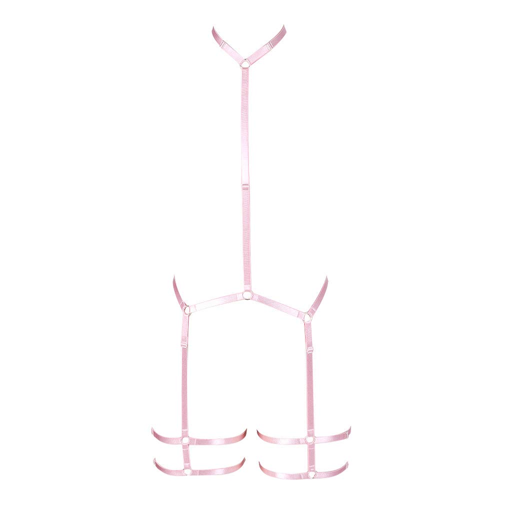 BANSSGOTH Women's Chest Strap Harness Body Full cage Leg Garter Belt Punk Gothic Adjustable Plus Size Halloween Festival Rave Pink