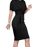 Geckatte Womens Bodycon Business Pencil Dresses Summer Work Party Knee Length Dress with Belt
