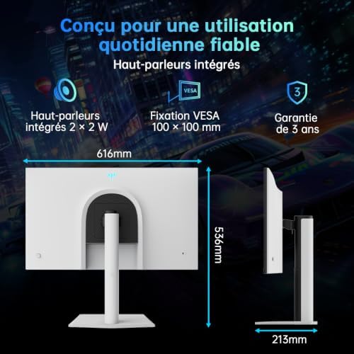 H27E6S Écran Gaming 27 Pouces QHD 2560 x 1440, 240Hz (OC 275Hz), Fast IPS, 1 ms, HDR400, FreeSync & G-Sync Compatible, Eye Care, VESA 100x100mm, Pied Réglable en Hauteur, HDMI 2.0, DisplayPort 1.4