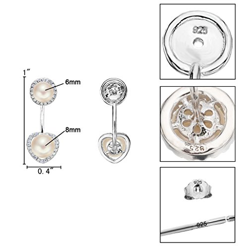EleQueen 925 Sterling Silver CZ AAA Button Cream Freshwater Cultured Pearl Bridal Modern Ear Jacket Drop Earrings