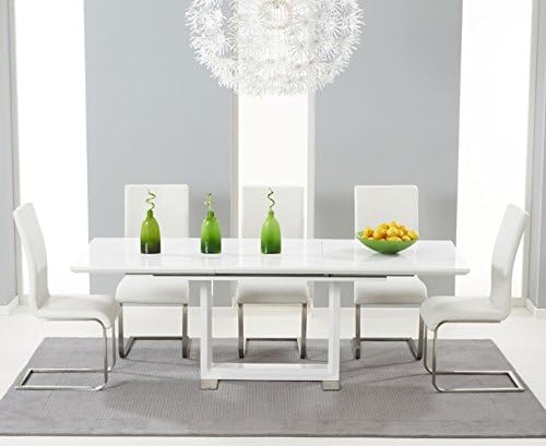 Oak Furniture House Harrison High Gloss 6 Seater Extending Dining Table White Chair Set