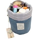 Travel Makeup Bag, HOYOFO Travel Restroom Barrel Cosmetic Bag multi Makeup Bags,Blue