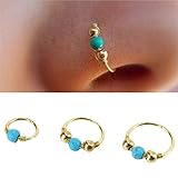 DZT1968 6/8/10mm Stainless Steel Turquoise Nostril Hoop Nose Earring Piercing Jewelry (8mm, Gold)
