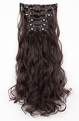 SWACC Women 20 Inches Curly Full Head 7 Separate Pieces Heat Resistance Synthetic Hair Clip in Hair Extensions (Chestnut Brown-6#)