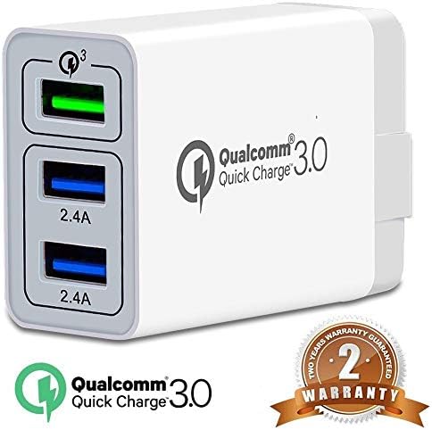 Quick Charge 3.0 USB Fast Wall Charger, 30W Travel Wall Fast Charger Adapter QC3.0 QC2.0 Quick Charging Block Plug for iPhoneX/8/7/6 Samsung S8/S7,Note8/7,LG,iPd,Nexus,HTC&More … (White)