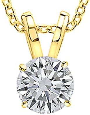 Chandni Jewelers 2 Carat 14K White Gold Round Diamond Solitaire Pendant Necklace 4 Prong I-J Color I1 Clarity