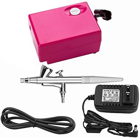 Airbrush Makeup Kit beauty special air compressor red suit, Cosmetic Makeup Airbrush and Compressor System for Face, Nail, Temporary Tattoos, Cake Decorating