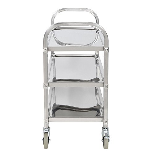 PANO 3 Shelf Stainless Steel Utility Cart with Wheels Service Cart for Kitchen Restaurant Bar, 220lb Capacity