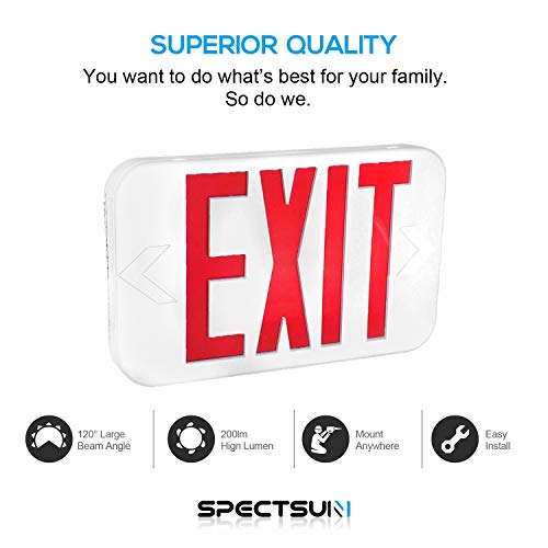 SPECTSUN LED Exit Sign with Battery Backup, Red Exit Light - 2 Pack, Hardwired Combo Exit Sign,120V/277V Exit Sign with Arrow, UL Exit Sign Lighting Interior/Stair, Wall Mount/Ceiling Exit Sign White - Thumbnail 7