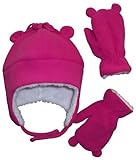 N'Ice Caps Girls Sherpa Lined Micro Fleece Hat and Mitten Set with Ears