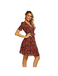 Vestido cruzado con cuello en V dividido Vestido de fiesta fluido Vestido midi cruzado floral No ver a través