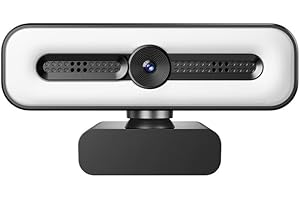 4K UHD Ring Light Webcam for PC, 1080P 60FPS Web Camera with Dual AI Noise-Cancelling Mics, Auto Light Correction, Privacy Co