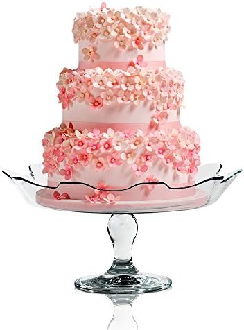Glass Cake Plate, Pedestal Round Cake Stand with Curved Edge - Single Tier Food Serving Display for Party and Event, Best for Appetizers, Snacks and Desserts