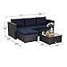PHI VILLA 3 Piece New Outdoor Furniture Sectional Sofa Patio Set with Upgrade Rattan Wicker, Navy Blue