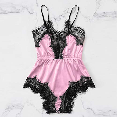 Hennta Women Satin Lace Bra Sexy Thong Lingerie Underpant Siamese Bodysuit Babydoll - Thumbnail 5