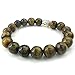 KONOV Tiger Eye Gemstone Mens Womens Bracelet, 10mm Energy Bead, Buddha Mala, Brown Silver