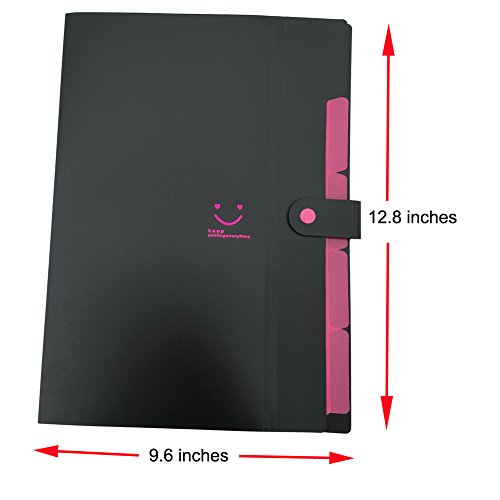 FHEAL 4 (Pack) 5 Pockets A4 Letter Size Expandable Accordion File Folders Two-Tone Expanding Top Table Snap Closure Paper Organizer Storage Black - Thumbnail 2