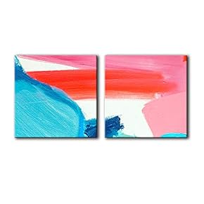 2 Panel Square Canvas Wall Art - Abstract Colorful Ink Strokes - Giclee Print Gallery Wrap Modern Home Art Ready to Hang - 12"x12" x 2 Panels