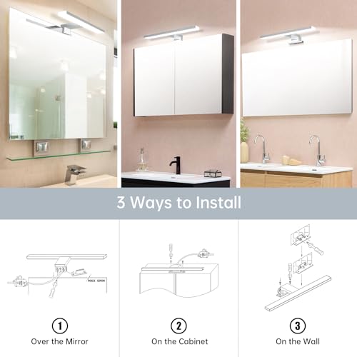 Aogled LED Bathroom Mirror Light 30 cm 5 W 500 LM 230 V Neutral White 4000 K, Stainless Steel Slim Light Bathroom Mirror, Mounting Plate on Mirror/Cabinet/Wall Lighting 300 mm