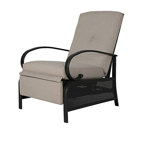 Ulax Furniture Patio Recliner Chair Automatic Adjustable Back Outdoor Lounge Chair with 100% Olefin Cushion (Sailcloth Beige)