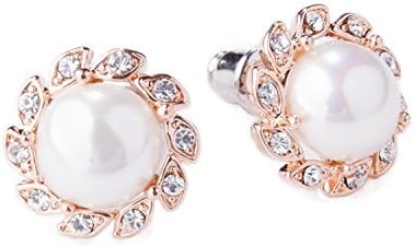 Gold Plated Zirconia Pearl Ball Round Button Stud Earrings (ROSE)