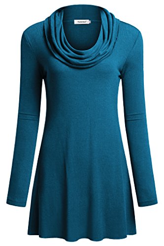 Fasterlow Women Long Sleeve Fall Tunics Cowl Neck Top Flowy Casual Blouse Shirts