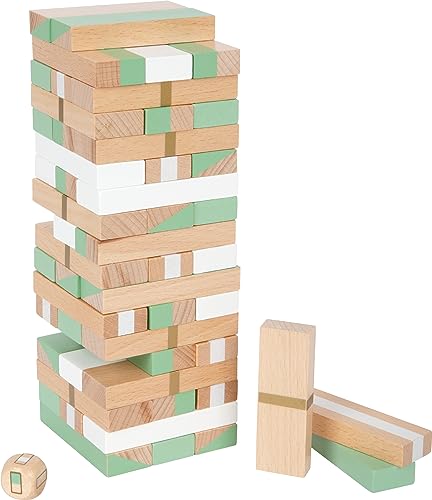 small foot 12217 Wobbly Tower Gold Edition, in modern trendy colours, made of wood, with dice, for ages 3+ years
