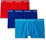 Calvin Klein Men's Underwear 3 Pack Cotton Stretch Low Rise Trunks, Prussian/Orange Rouge/Paradise, L