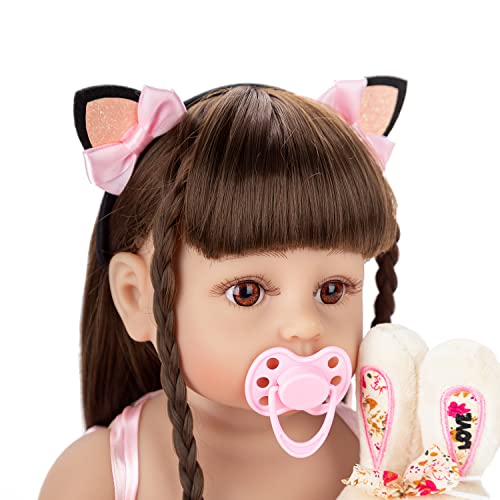 Bebê Reborn Boneca Menina Corpo de Silicone 55cm Olhos Castanhos Pode Dar Banho com Acessórios Presentes para Meninas