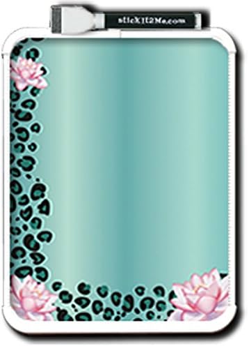 Magnetic School Locker Dry Erase Board with Marker: Teal Leopard Print w/ Orchids