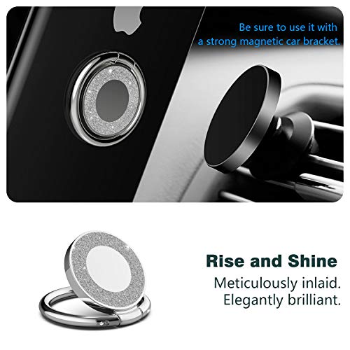 Allengel Cell Phone Ring Holder,360 Rotation Glitter Metal Finger Ring Grip Kickstand for Strong Magnetic Car Mount Compatible with iPhone,Samsung Galaxy,LG,HTC,All Smartphone,Phone Case-Silver