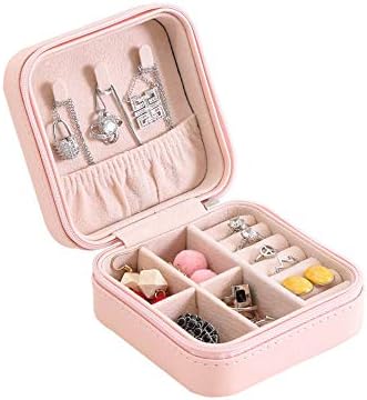 YuanhuaRongsheng Small Faux Leather Travel Jewelry Box Organizer Display Storage Case Rings Earrings Necklace (Pink)