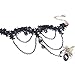 QTMY Black Gothic Style Lace Ring Chain Bracelet Party Jewelry Set for Women