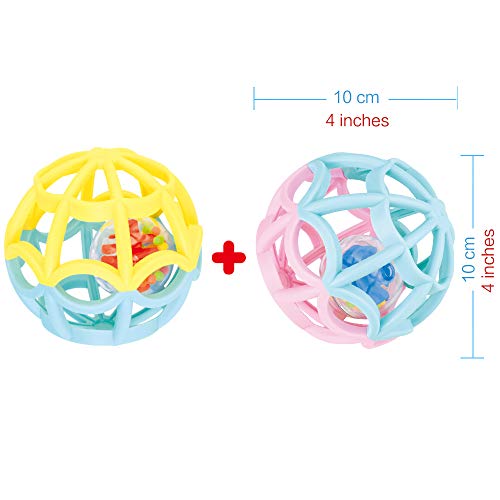 Play Ball Baby and Toddlers. 2 Outer Plus 2 Inner Balls. Rattles and Rolls for Double the Fun. Safe for Any Age.