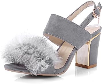 Noebo Womens Suede Leather Heeled Sandles Summer Sandals Grey 39 8 D(M) US