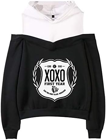 EXO Pullover Trendy Women's Blank Cartoon Pictures Printing Off-The-Shoulder Sweater Hoodie Pullover Unisex