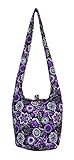 Thai Hippie Hobo Sling Crossbody Shoulder Bag Purse Handmade Zip Colorful Butterfly Flower Cotton Gypsy Boho Messenger Medium (M886 (Purple))