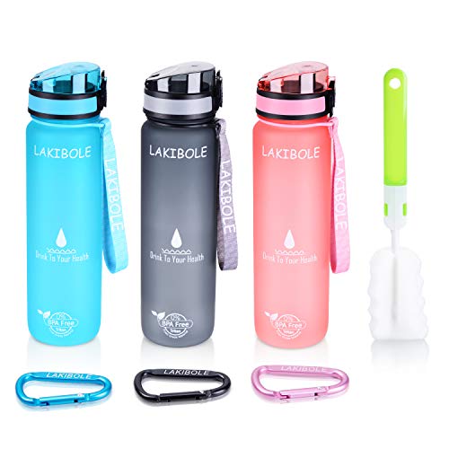 LAKIBOLE 32 oz Water Bottle BPA Free with Time Markers, Tritan Gym Water Bottle for Fitness, Outdoor Enthusiasts, Leakproof & Durable - Gray